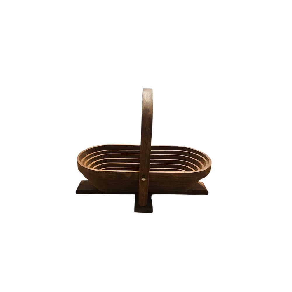 Old Wood Art Wooden Expandable Collapsible Fruit Bread Basket